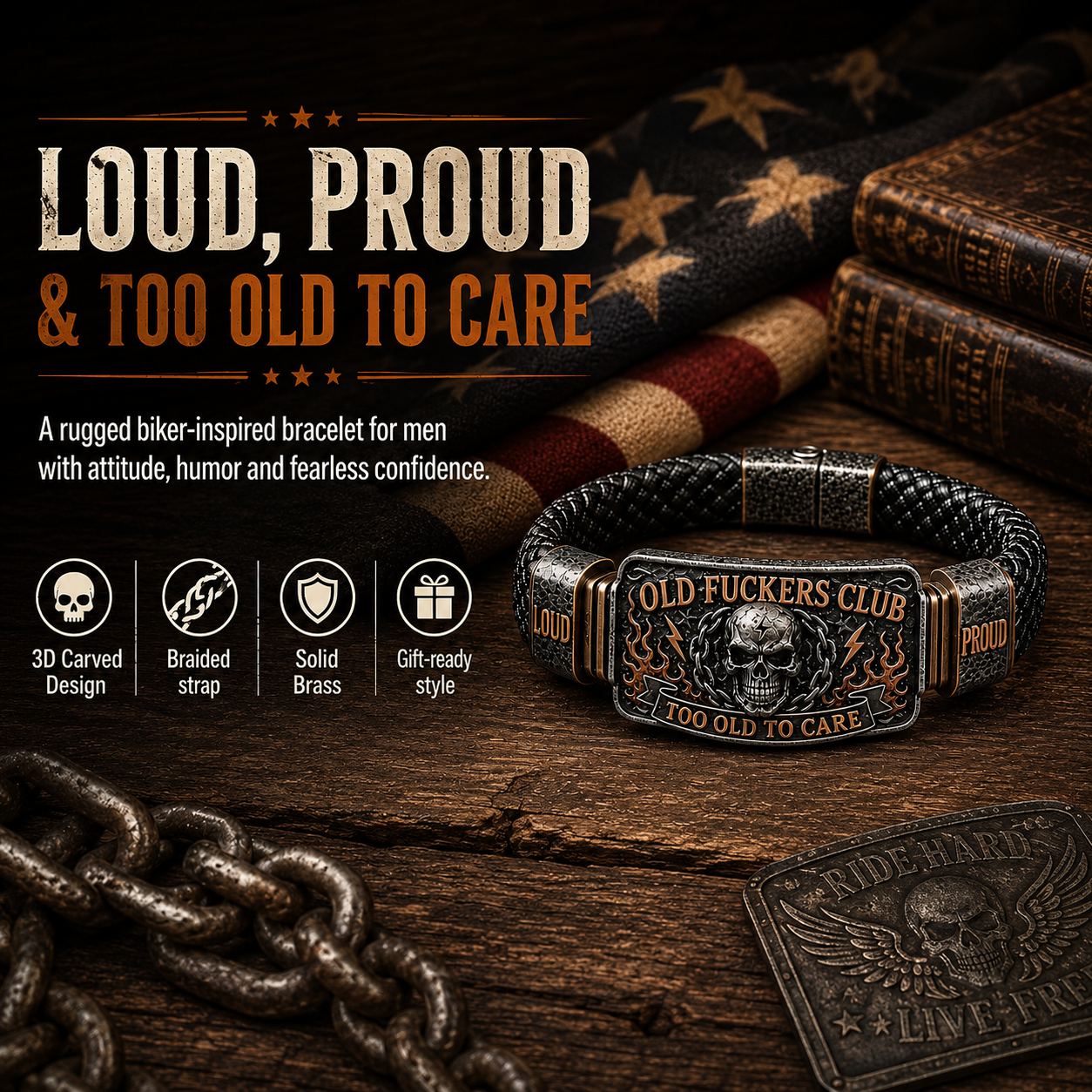💀 OLD FUCKERS CLUBTM Skull Bracelet – A Badge for Men Who’ve Earned Every Scar & Story