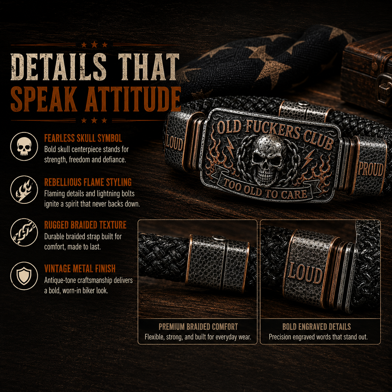 💀 OLD FUCKERS CLUBTM Skull Bracelet – A Badge for Men Who’ve Earned Every Scar & Story