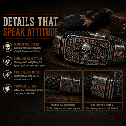 💀 OLD FUCKERS CLUBTM Skull Bracelet – A Badge for Men Who’ve Earned Every Scar & Story