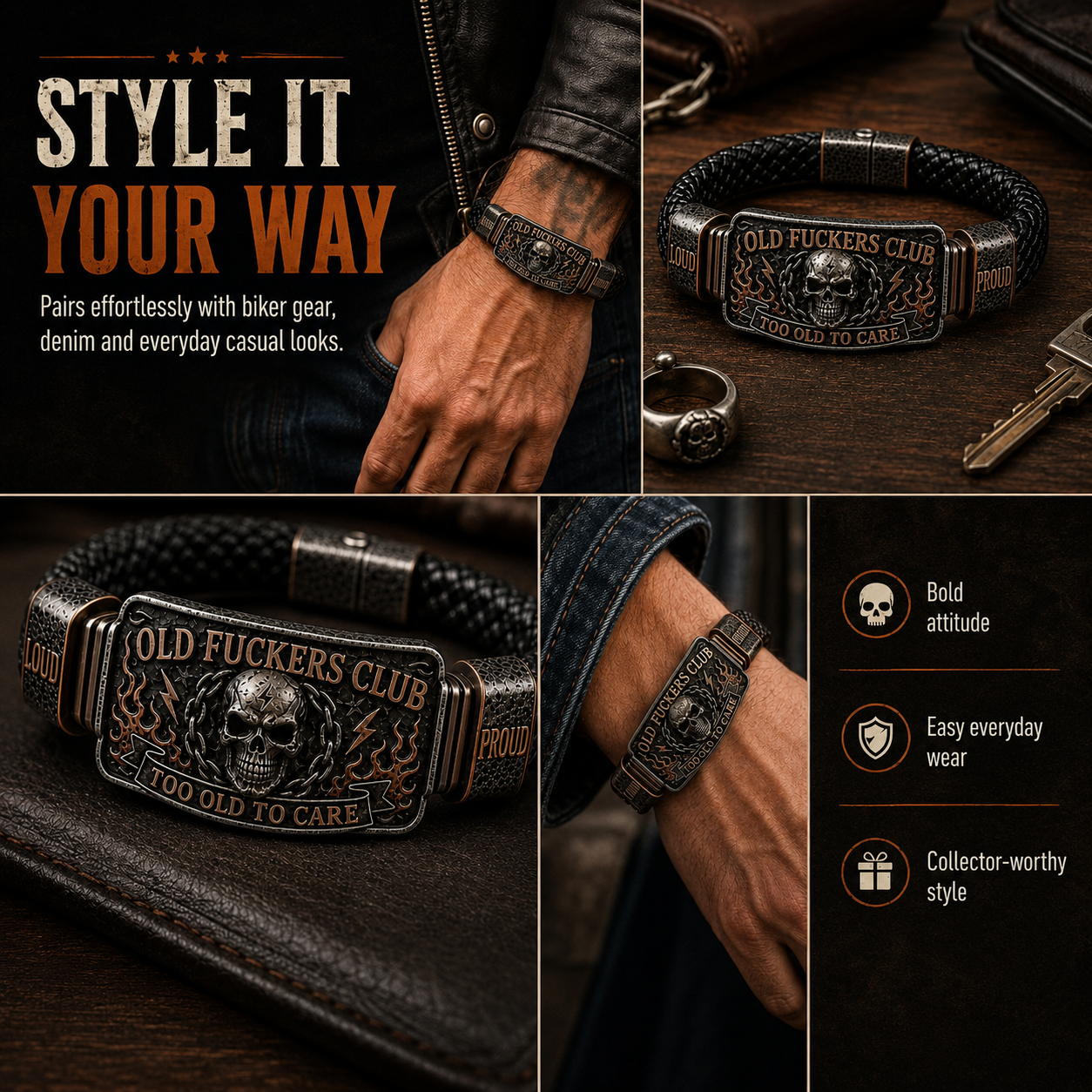 💀 OLD FUCKERS CLUBTM Skull Bracelet – A Badge for Men Who’ve Earned Every Scar & Story