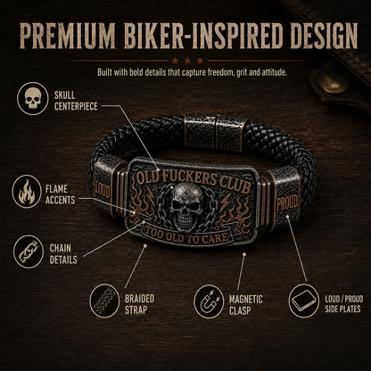 💀 OLD FUCKERS CLUBTM Skull Bracelet – A Badge for Men Who’ve Earned Every Scar & Story