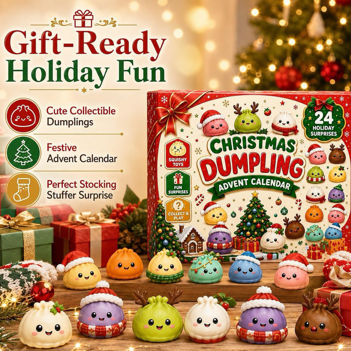 🎄 Christmas Advent Calendar 2026 – 24-Day Countdown with Mini Dumpling Squishy Toys