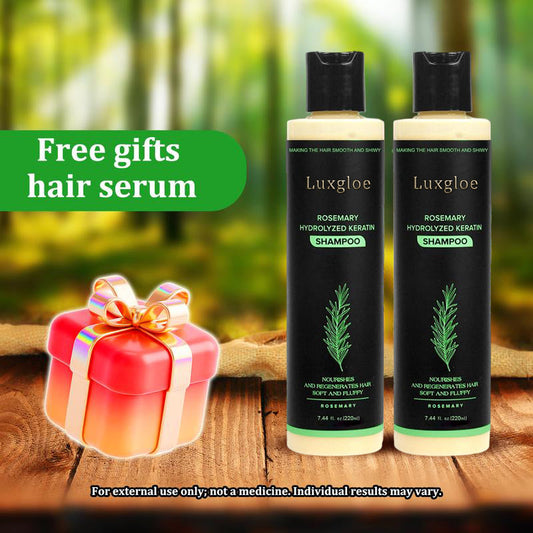 Buy 2 Get 1 Free! Luxgloe Rosemary Shampoo & Hair Serum – Boost Growth, Reduce Oil & Dandruff, Restore Shine